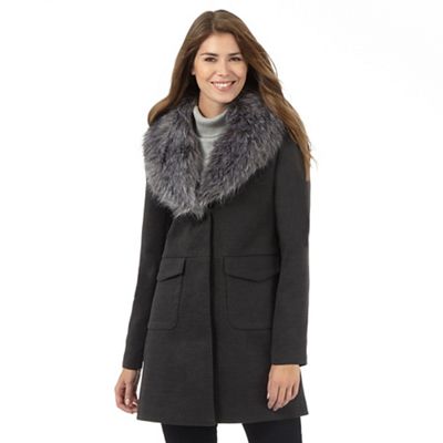 The Collection Dark grey textured faux fur collar coat